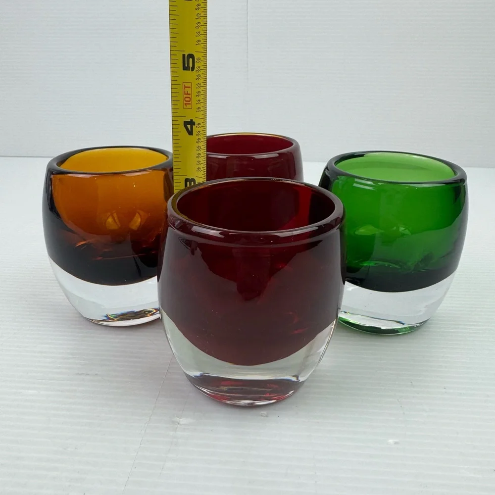 Lot Of 4 Crate & Barrel Diva Hand Blown Glass Votive Candle Holders Heavy Poland